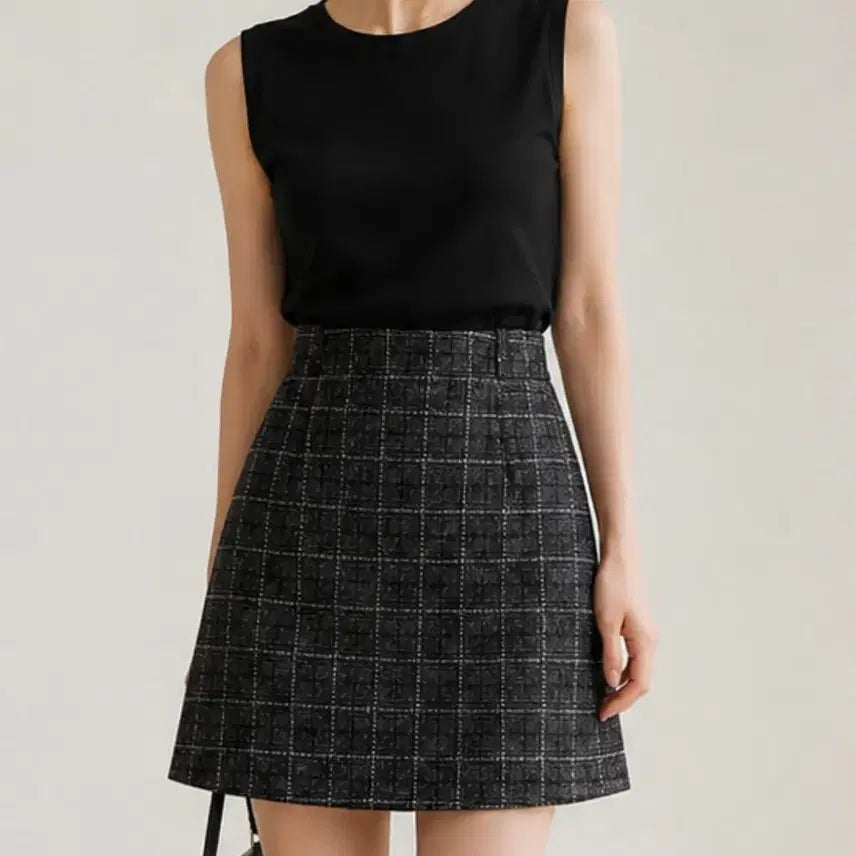 [BUNJANG] Sleeveless Check Skirt Set / 나시 체크치마 세트