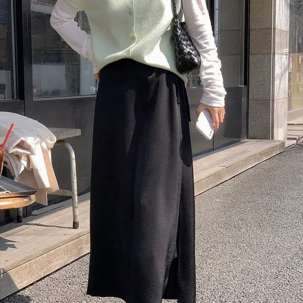 [BUNJANG] Slowlist Satin Slit Wrap Skirt (Black) / [새상품] 슬로우리스트 새틴 트임 랩스커트(블랙)