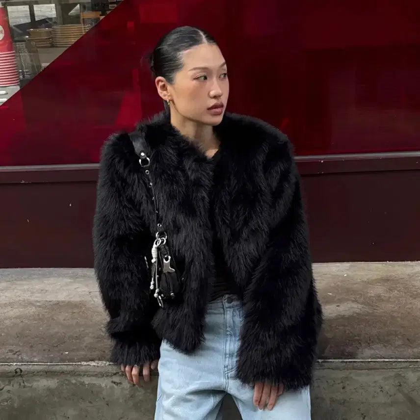 [BUNJANG] ODESS Amelia Fur Jacket Black / (거의 새상품) 오데스 아멜리아 퍼 자켓 블랙