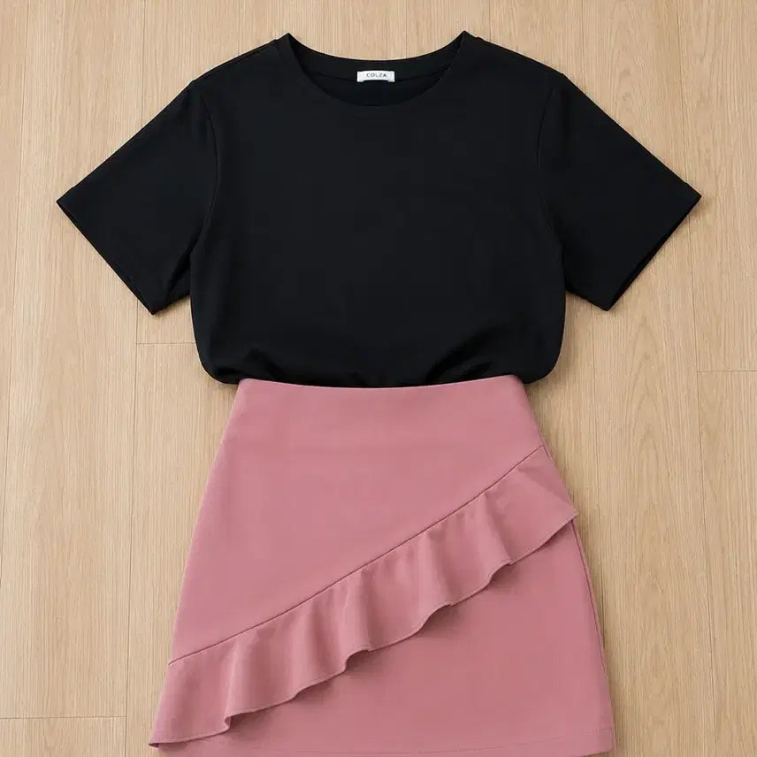 [BUNJANG] Black T-Shirt and Skirt Set / 반팔 스커트 세트