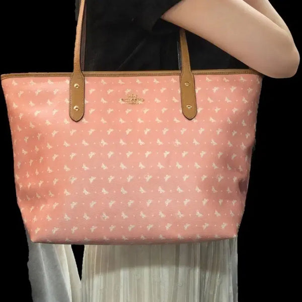 [BUNJANG] Coach Pink Butterfly Pattern Shopper Shoulder Bag / 코치 핑크 나비 패턴 쇼퍼백 숄더백