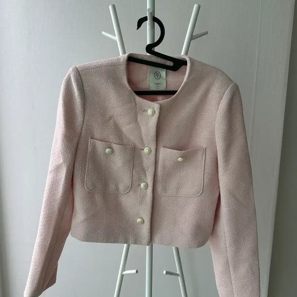 [BUNJANG] Benito Pink Tweed Jacket Skirt Set / 베니토 핑크 트위드 자켓 스커트 셋업