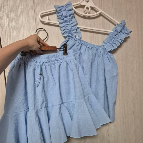 [BUNJANG] Sky Blue Ruffle Pajama Set / 하늘색 프릴 세트 잠옷