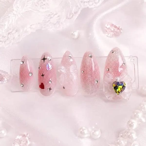 [BUNJANG] Handmade Ribbon Nail Tips - Hime Gyaru / Ji-Rai Style / 리본 수제네일팁/히메갸루/지뢰/No18