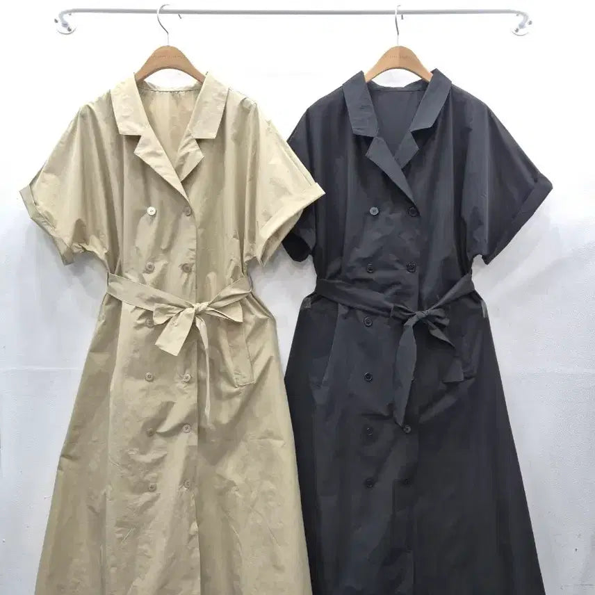 [BUNJANG] Trench Style Short Sleeve Long Dress / 트렌치 반팔 롱 원피스