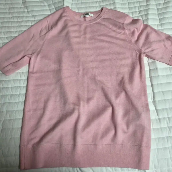 [BUNJANG] Uniqlo Short Sleeve Knit Pink / 미착용 유니클로 반팔 니트 핑크