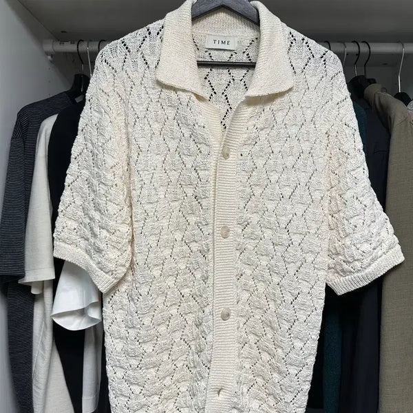 [BUNJANG] Time Homme 23SS Punching Knit Cardigan Ivory / 타임옴므 23ss 펀칭니트 가디건 / 95