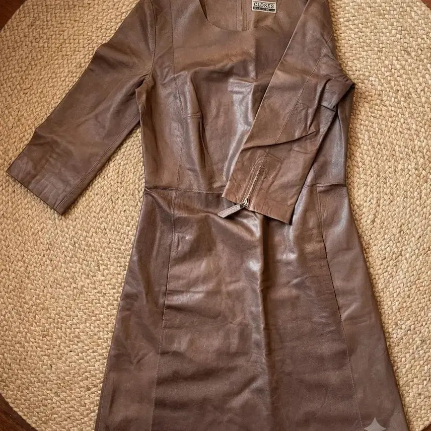 [BUNJANG] Closet Leather Dress Brown Size 44 / 클로젯 레더 원피스 브라운 44사이즈