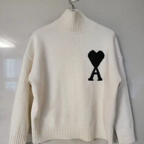 [BUNJANG] AMI Heart Logo Turtleneck Box Knit - Ivory, Women's F / 아미 하트 로고 터틀넥 박스니트 아이보리 S 여성F