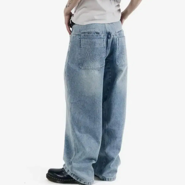 [BUNJANG] AKAM Stitched Baggy Denim Pants (Blue) / 아캄 Stitched Baggy Denim Pants (Blue)