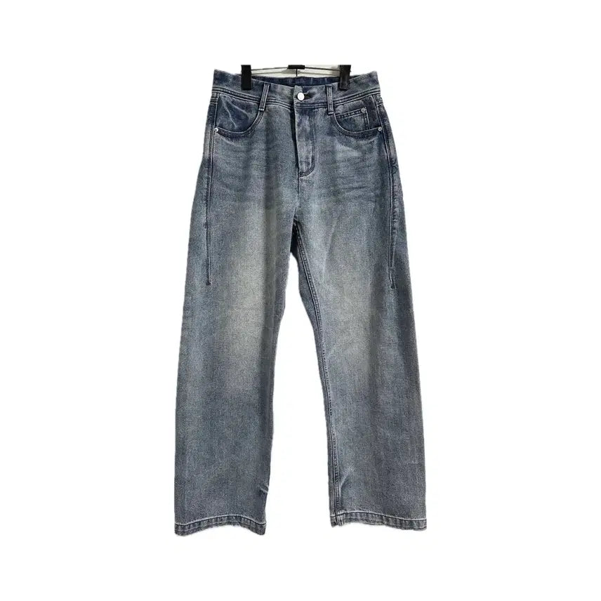 [BUNJANG] Wide Leg Semi Barrel Fit Washed Denim Pants / 청바지 와이드 세미 배럴핏 워싱 데님 팬츠 29
