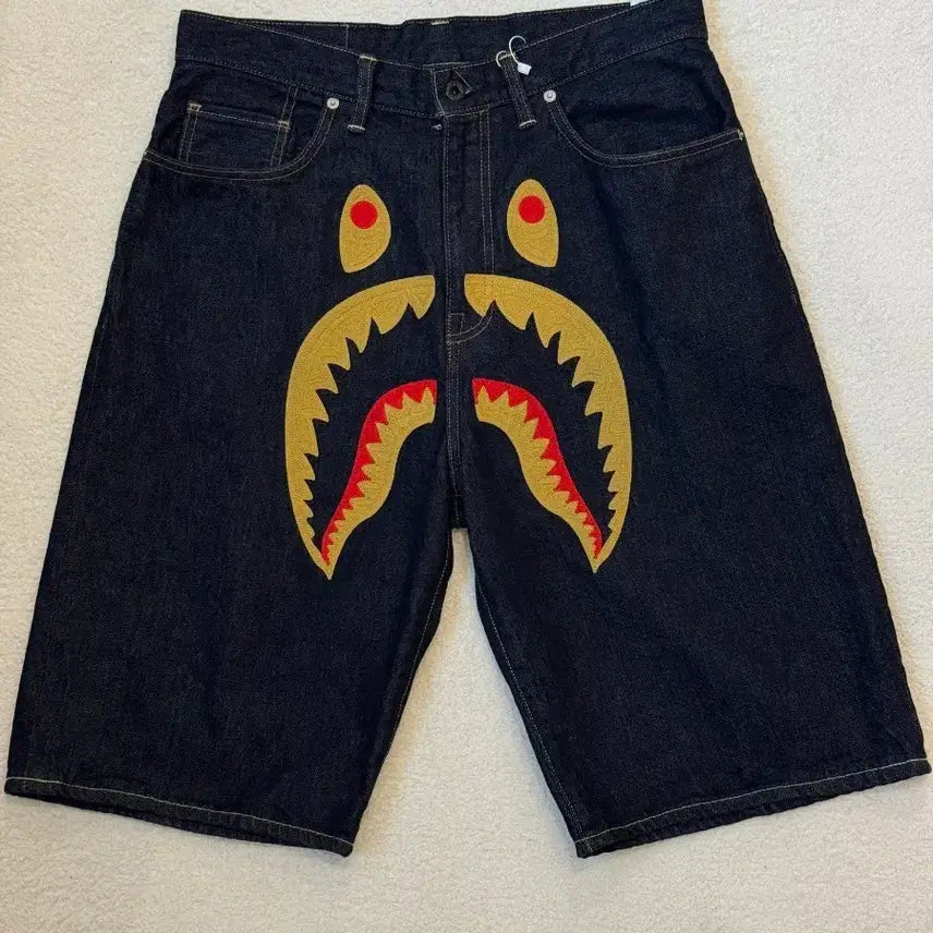 [BUNJANG] Bape Shark Denim Shorts Navy / 베이프 샤크 데님 쇼츠 네이비