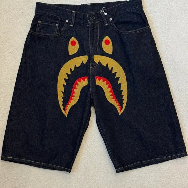 [BUNJANG] Bape Shark Denim Shorts Navy / 베이프 샤크 데님 쇼츠 네이비