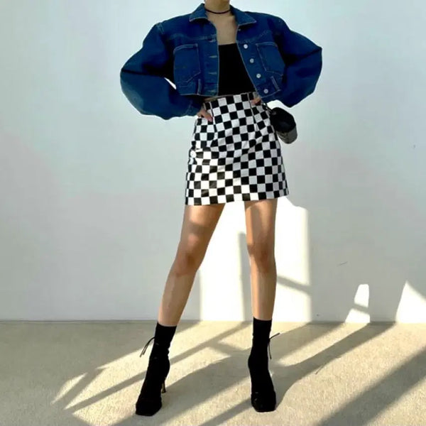 [BUNJANG] Checkerboard Faux Leather Mini Skirt, Plaid Shorts, Zara Leopard Skirt Shorts Bundle Set / 옷장정리 스커트 반바지 판매