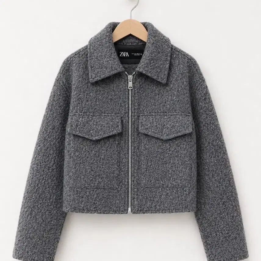 [BUNJANG] Zara Grey Tweed Cropped Jacket / 자라 그레이 트위드 크롭 자켓
