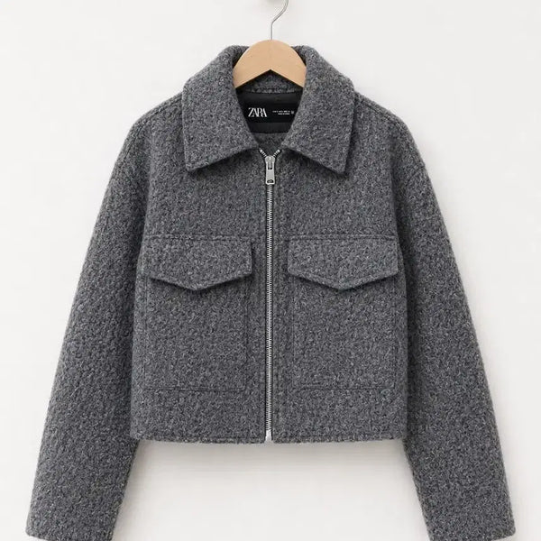 [BUNJANG] Zara Grey Tweed Cropped Jacket / 자라 그레이 트위드 크롭 자켓