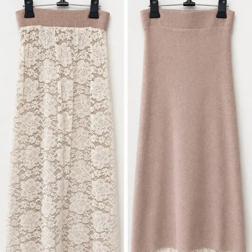 [BUNJANG] 2-in-1 Lace Long Skirt - Pink Beige / 2in1 레이스 롱 스커트 핑크베이지