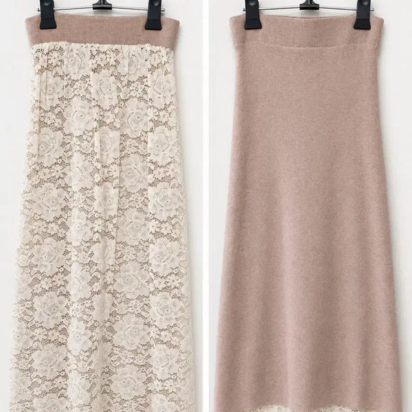[BUNJANG] 2-in-1 Lace Long Skirt - Pink Beige / 2in1 레이스 롱 스커트 핑크베이지