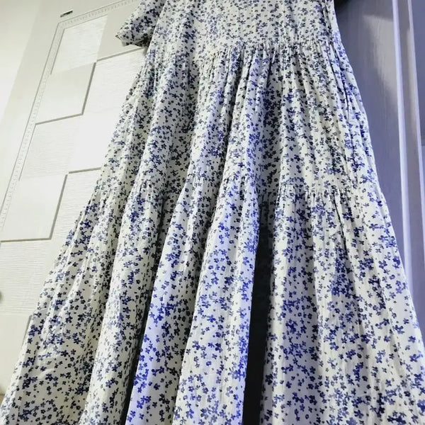 [BUNJANG] Floral Print Flare Cotton Maxi Dress / 잔꽃 플레어 면롱원피스