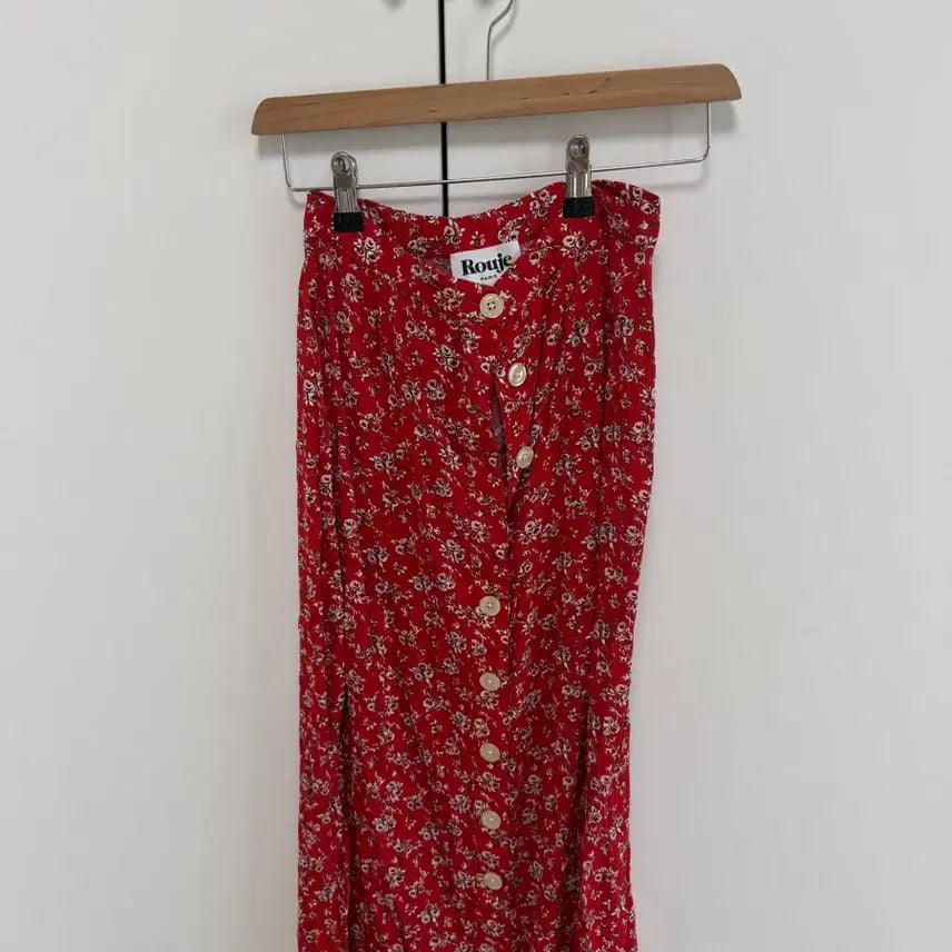 [BUNJANG] Rouje Red Flower Pattern Midi Skirt / Rouje 루즈 스커트 레드 플라워 패턴 S