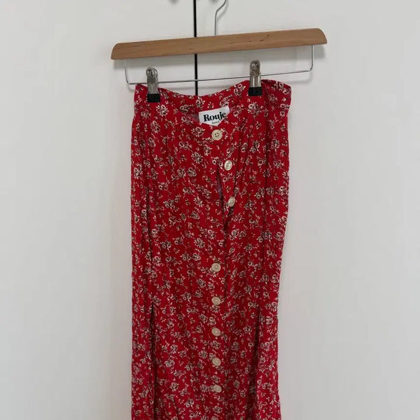 [BUNJANG] Rouje Red Flower Pattern Midi Skirt / Rouje 루즈 스커트 레드 플라워 패턴 S