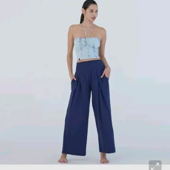 [BUNJANG] Oiziz Smoking Cotton Gauze Wide Pants Navy S / 오즈이즈 스모킹 코튼 거즈 와이드 팬츠  네이비 S