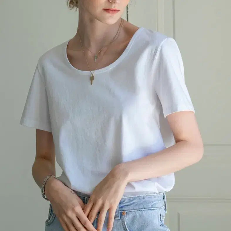 [BUNJANG] Siyaju U-Neck T-Shirt White / [시야쥬] U넥 티셔츠 화이트 새상품