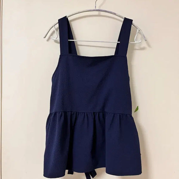 [BUNJANG] Navy Square Neck Frill Camisole / 백화점)네이비 스퀘어넥 프릴 끈나시