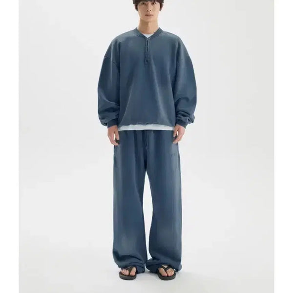 [BUNJANG] MTTIRE Vintage Half-Zip Sweatshirt & Sweatpants Set Navy / MTTIRE 빈티지 하프집업 네이비 맨투맨 , 스웻팬츠 세트