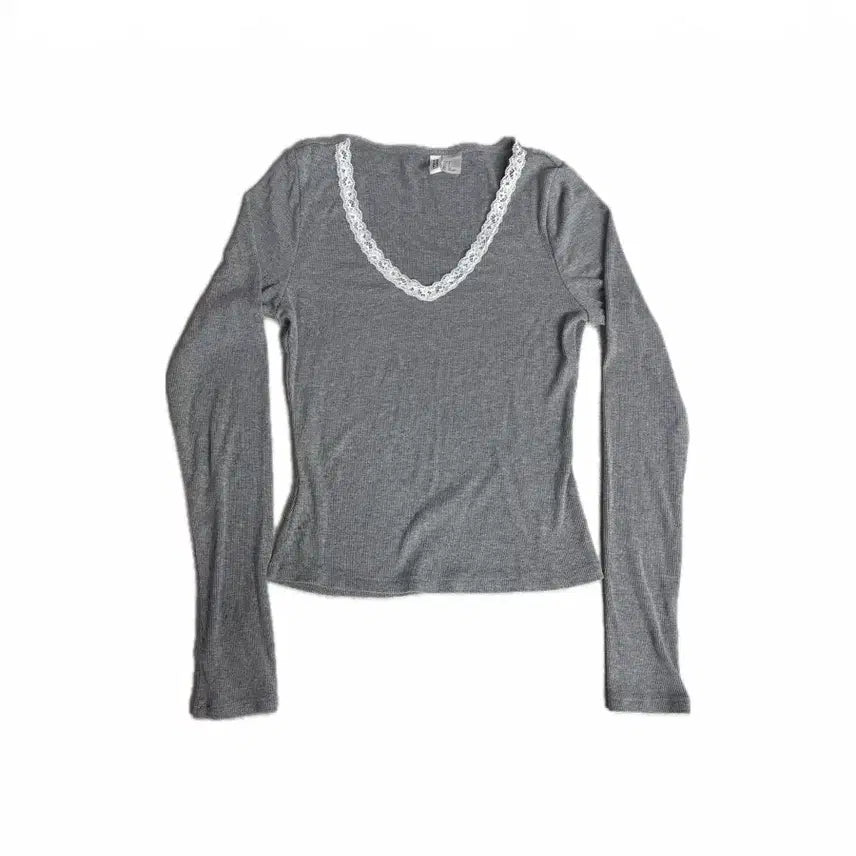 [BUNJANG] H&M Lace Ribbed Long Sleeve / H&M 레이스 골지 롱슬리브