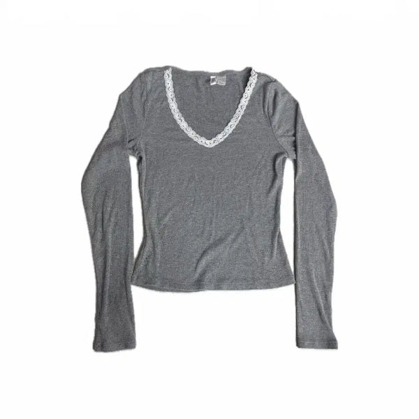 [BUNJANG] H&M Lace Ribbed Long Sleeve / H&M 레이스 골지 롱슬리브