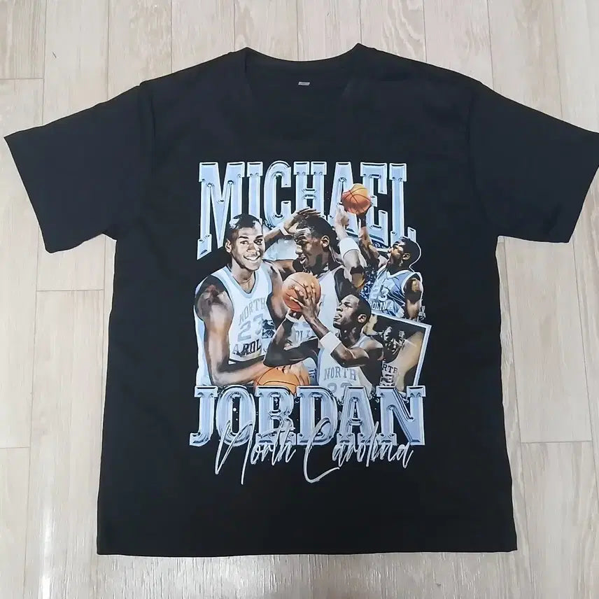 [BUNJANG] Michael Jordan UNC Slim Fit Short Sleeve T-Shirt Black L / (새제품) 마이클조던 UNC 슬림핏 반팔 블랙 L 전사프린팅