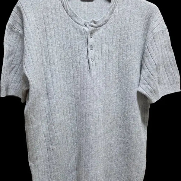 [BUNJANG] TNGT Henley Neck Short Sleeve Knit Grey 105 / tngt 헨리넥 반팔니트 그레이 105