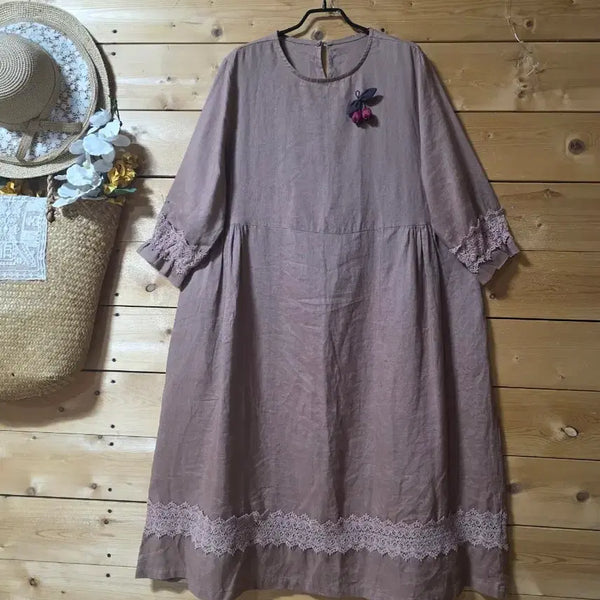 [BUNJANG] Lace Trimmed Dress with Corsage Detail / 레이스배색원핏/코사지 코디용