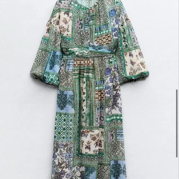 [BUNJANG] Zara Patchwork Pattern Chiffon Long Dress / 자라 쉬폰 패치워크 패턴 원피스