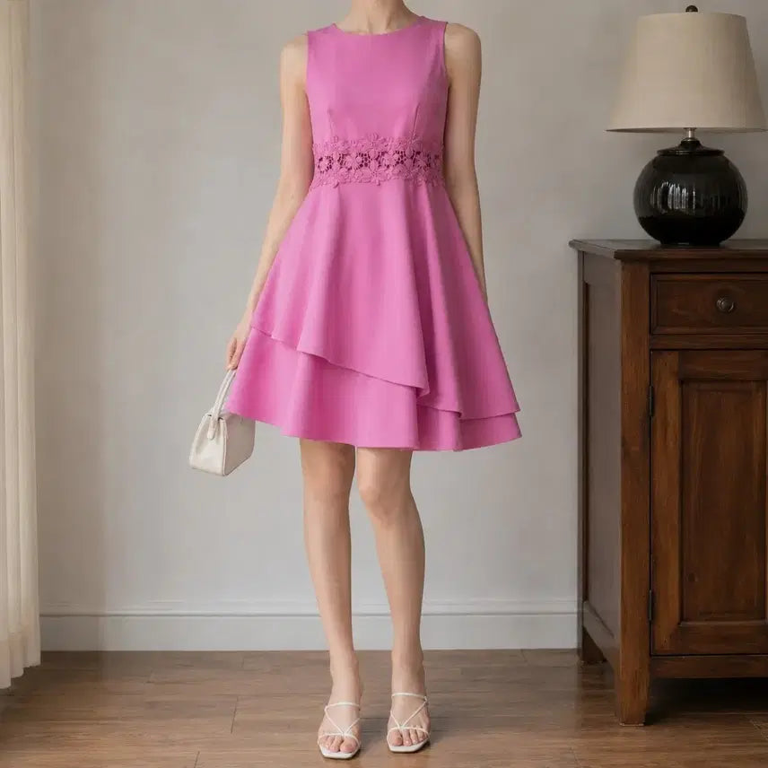 [BUNJANG] B.DARLIN Pink Lace Flare Dress / 캉캉 핑크 레이스 원피스