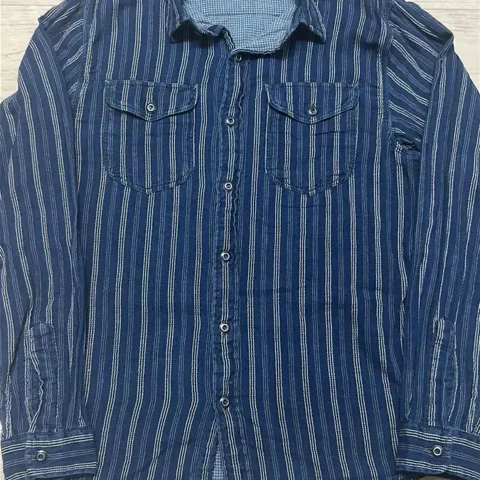 [BUNJANG] RRL Doubleface Indigo Stripe Work Shirt M / RRL 더블페이스 인디고 스트라이프 워크 셔츠 M
