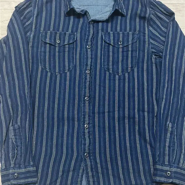 [BUNJANG] RRL Doubleface Indigo Stripe Work Shirt M / RRL 더블페이스 인디고 스트라이프 워크 셔츠 M