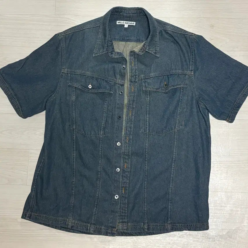 [BUNJANG] Milo Archive Denim Half Shirt Fade Blue M / 밀로 아카이브 데님 하프셔츠 M