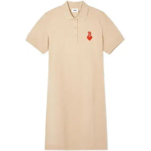 [BUNJANG] MLB Women's Heart Short Sleeve Pique Collar Dress Beige Size S / MLB 여성 하트 반팔 피케 카라 원피스 S사이즈 새제품