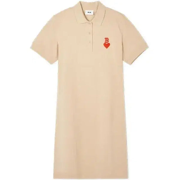 [BUNJANG] MLB Women's Heart Short Sleeve Pique Collar Dress Beige Size S / MLB 여성 하트 반팔 피케 카라 원피스 S사이즈 새제품