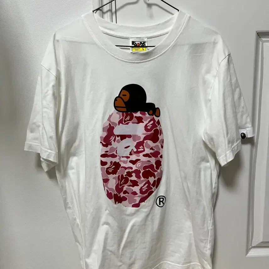[BUNJANG] Bape ABC Camo Milo T-Shirt White Pink L / 급처!베이프 ABC 카모 마일로 티셔츠 화이트 핑크 L