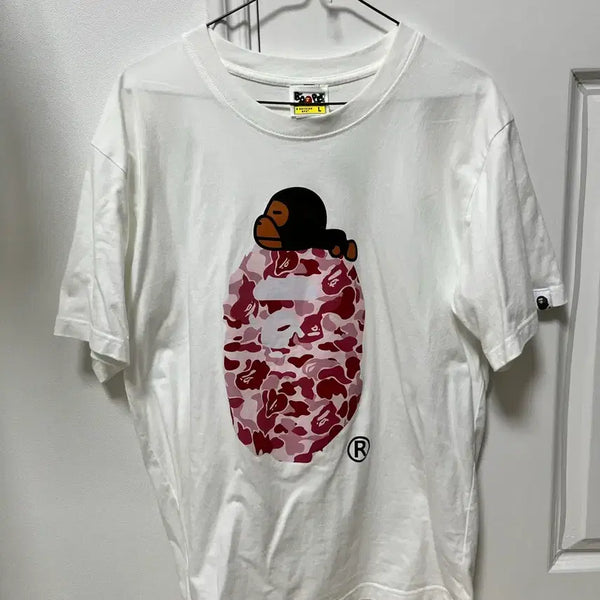 [BUNJANG] Bape ABC Camo Milo T-Shirt White Pink L / 급처!베이프 ABC 카모 마일로 티셔츠 화이트 핑크 L