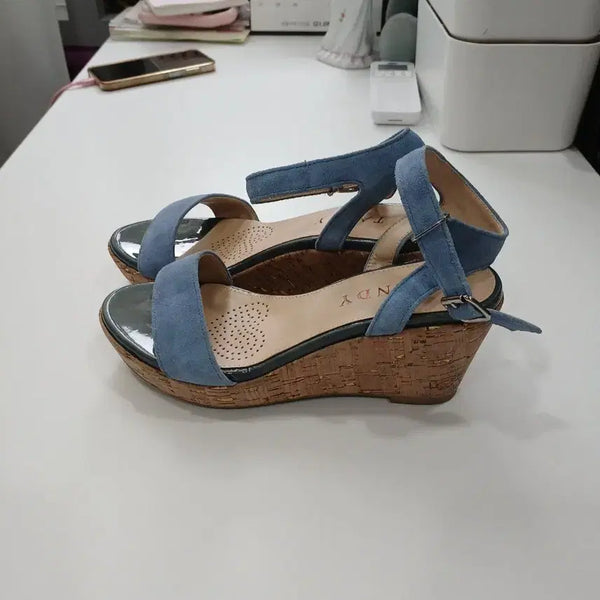 [BUNJANG] Tandy Blue Suede Wedge Sandals (250) / 탠디. 블루 스웨이드 웨지 샌들250