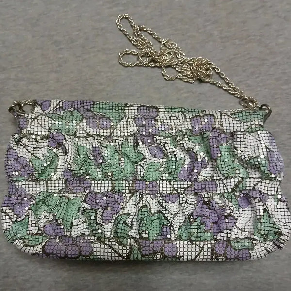 [BUNJANG] Chain Shoulder Bag Floral Print Purple Mint / 체인 숄더백 보라색 민트색 꽃무늬