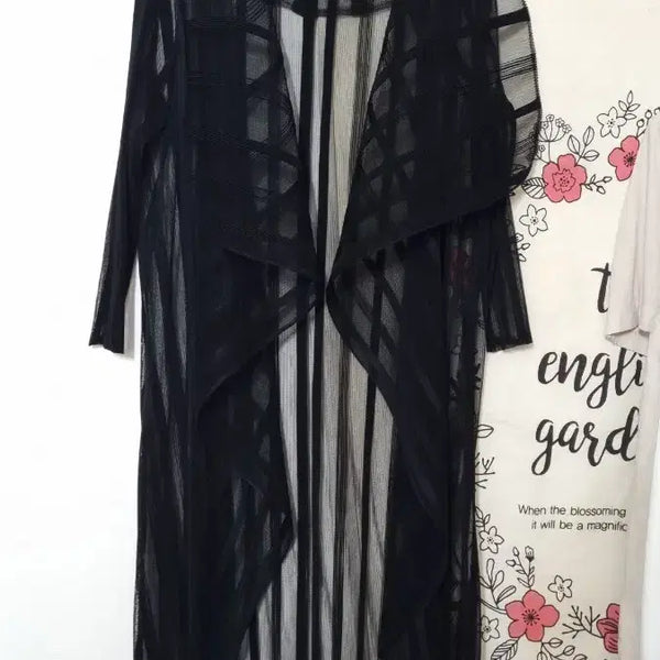 [BUNJANG] Ruffle Shawl Collar Pleated Long Cardigan / 러플 숄카라 플리츠 롱 가디건