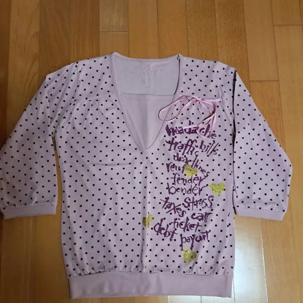 [BUNJANG] Polka Dot V-Neck Three-Quarter Sleeve T-Shirt / [새제품] 땡땡이 무늬 V넥 칠부 티셔츠