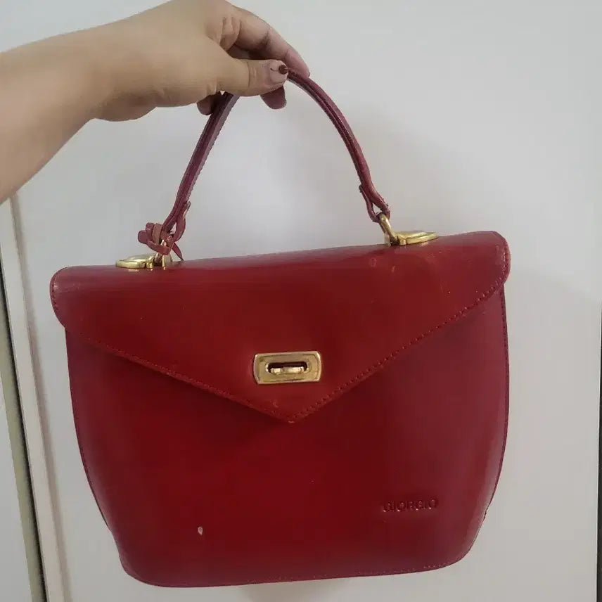 [BUNJANG] Vintage Leather Red Women's Tote Bag / 빈티지 가죽  레드 여성 토트백