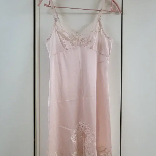 [BUNJANG] Vintage Lingerie Slip Dress Pink Lace / 빈티지 속치마 란제리 슬립 핑크 레이스