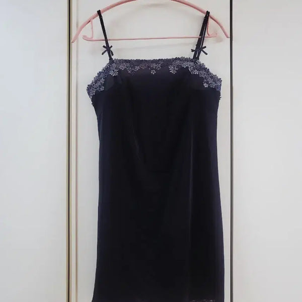 [BUNJANG] Satin Slip Dress with Lace Trim / 새틴 슬립 원피스 레이스 장식
